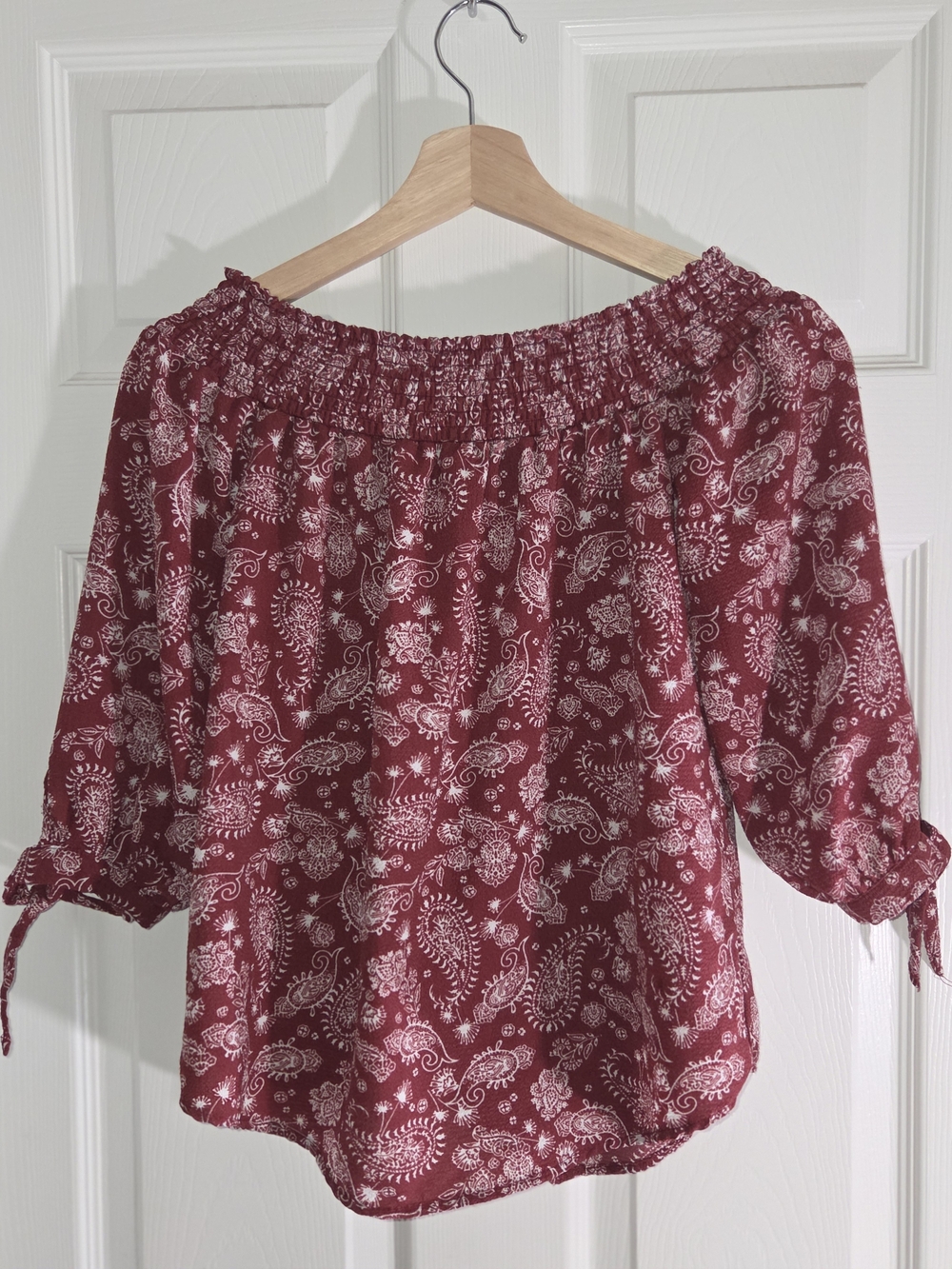 Rue21 Burgundy Paisley Off-Shoulder Blouse